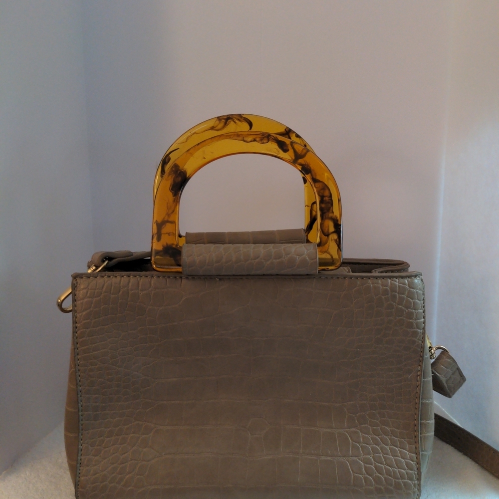 Madison West Gray Satchel with Gold Marbled Handle